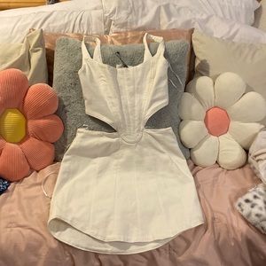 Zara X-Small White Denim Dress